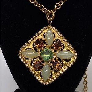 Liz Palacios Gold Tone Citrine Crystal Pendant Necklace